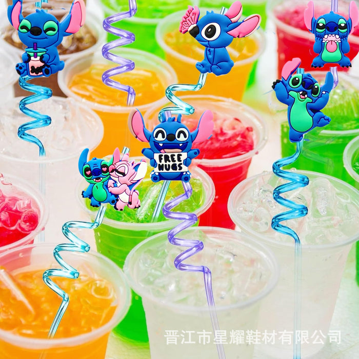 Wholesale Colorful spiral curved straw, environmentally friendly creative cartoon curved straw, party plastic straw, spot wholesale