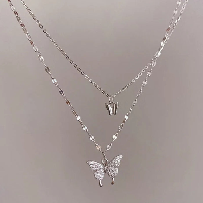Wholesale Butterfly double-layer necklace that does not fade, collarbone chain with temperament, layered necklace, versatile