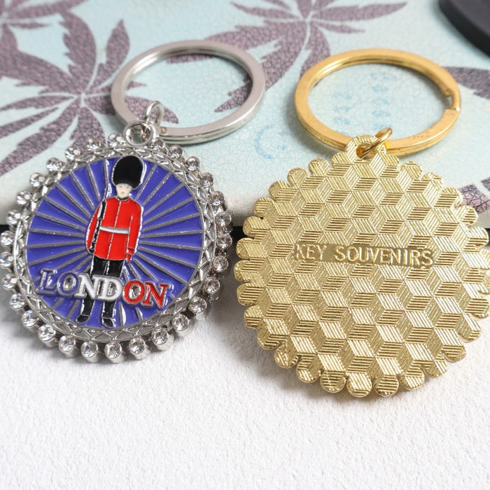Wholesale Diamond studded keychain, architectural figure, dripping oil, colored pendant, jewelry, souvenir