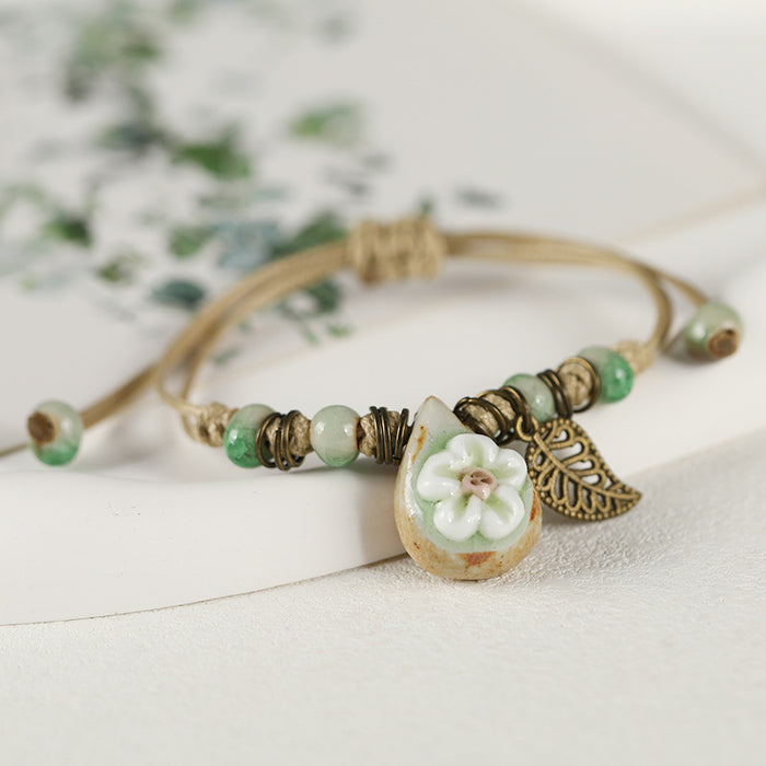 Wholesale Ceramic Flower Braided Bracelet JDC-BT-Luox002