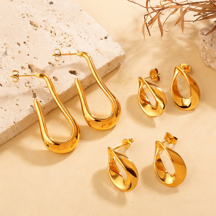 Wholesale U-Shaped Gold-Plated Stainless Steel Openwork Earrings