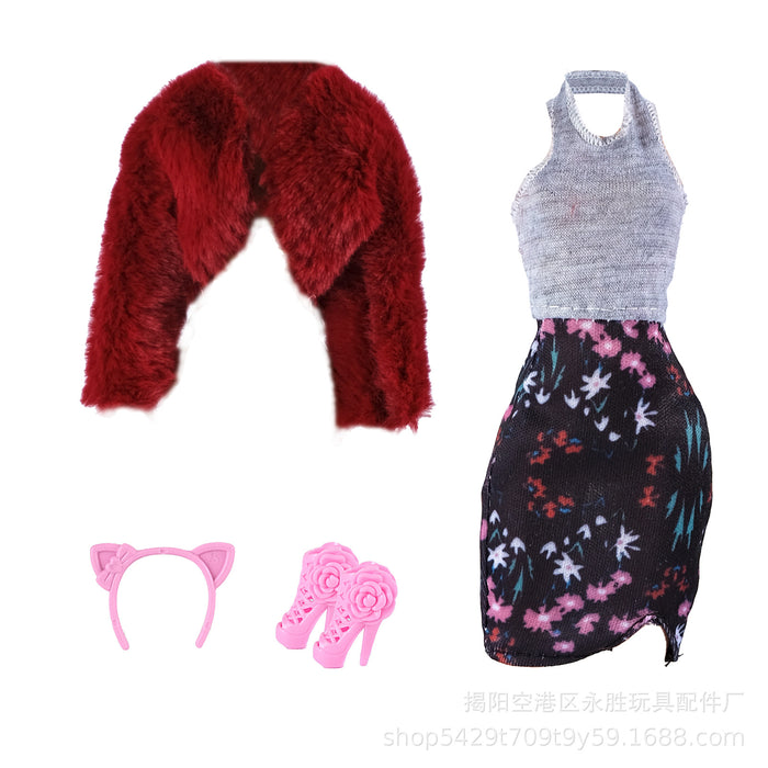 Wholesale  Doll fur plush coat skirt suit doll dress