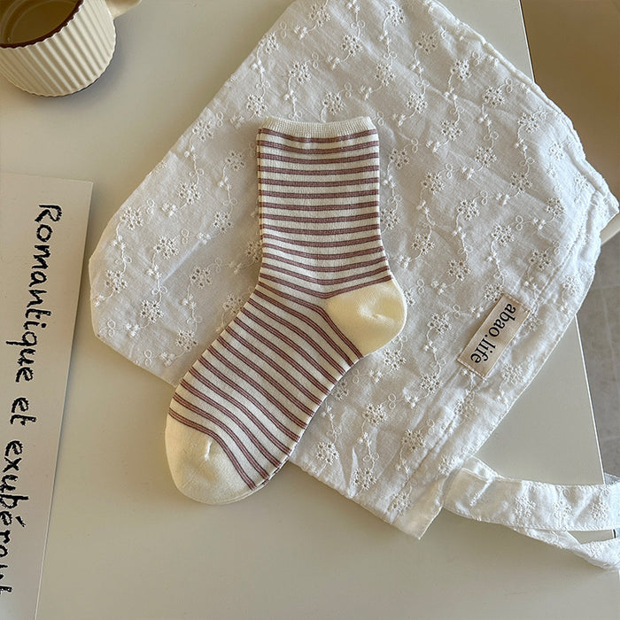 Wholesale Boneless striped socks, mid tube socks, new versatile cotton stacking socks