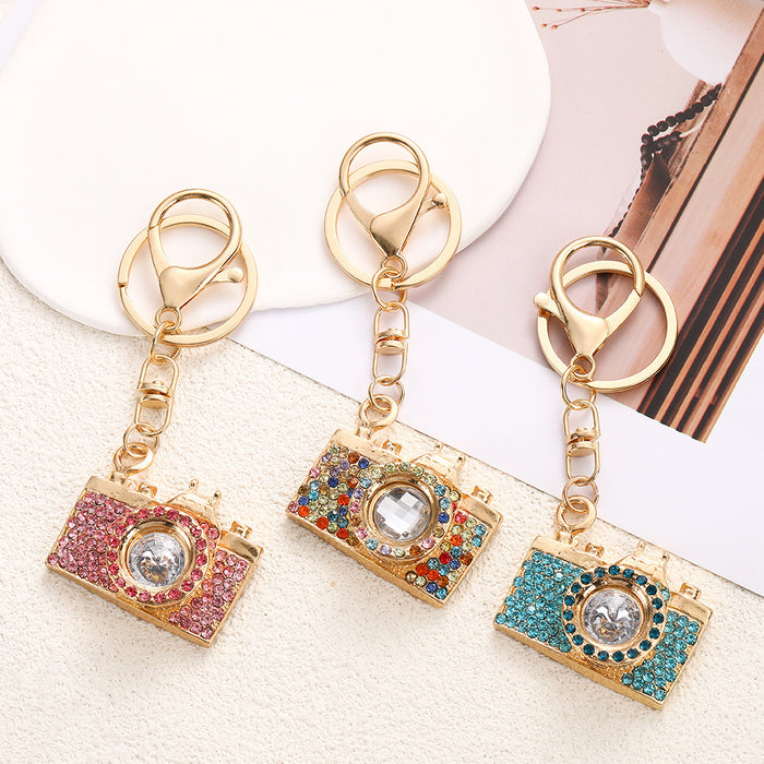 Wholesale Blue Rhinestone Camera Keychain Car Key Ring Decorative Fashion Accessory MOQ≥2