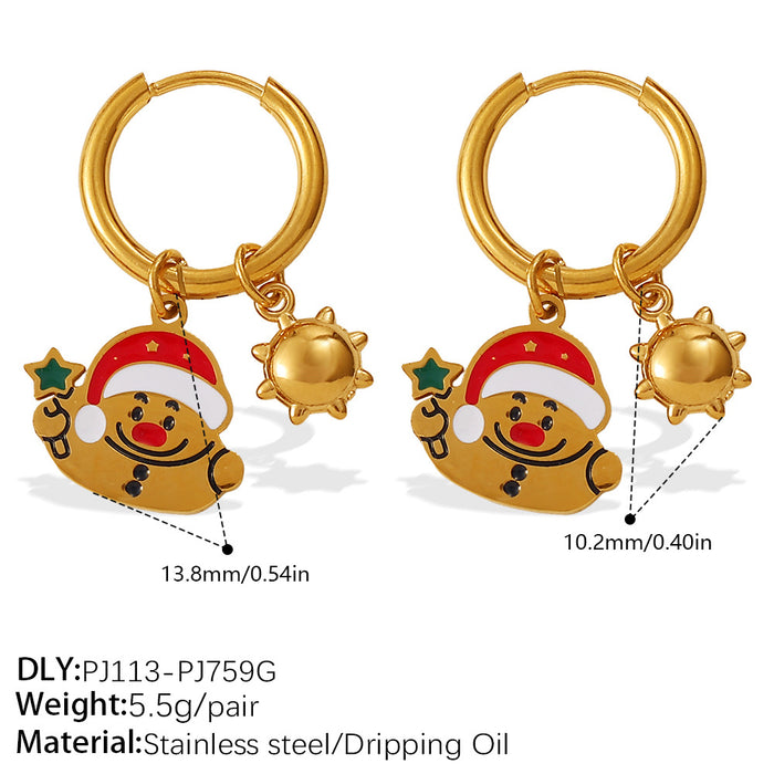 Wholesale Christmas Collection Gingerbread Man Pendant Earrings Stainless Steel