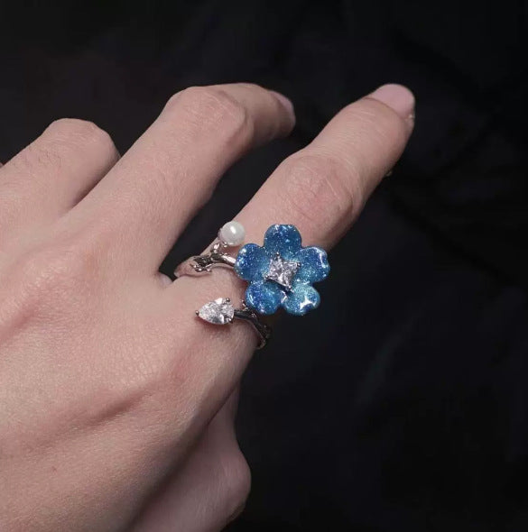 Wholesale Anime peripheral star derivative impression ring blue flower ring