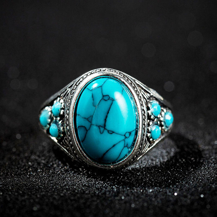 Wholesale Wholesale of vintage imitation turquoise couple rings and antique silver ring jewelry