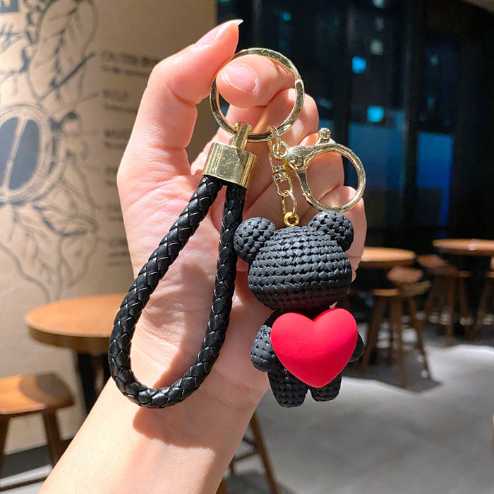 Wholesale Cartoon yarn, heart-shaped weaving pendant, car keychain accessories, keychain