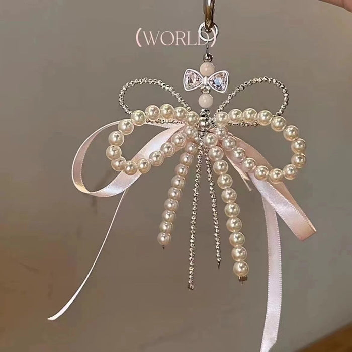 Wholesale Sweet Ballet Style Pink Bow Pearl Mobile Phone Chain Women's