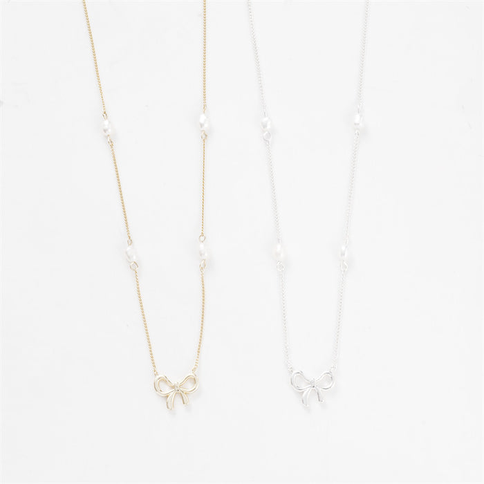 Wholesale Butterfly Knot Pearl Necklace Copper Plated Simple and Versatile for Daily Use, Light Luxury Style Clavicle Chain