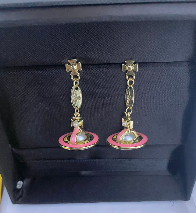 Wholesale Pearl Enamel 3D Saturn Pendant Long Necklace