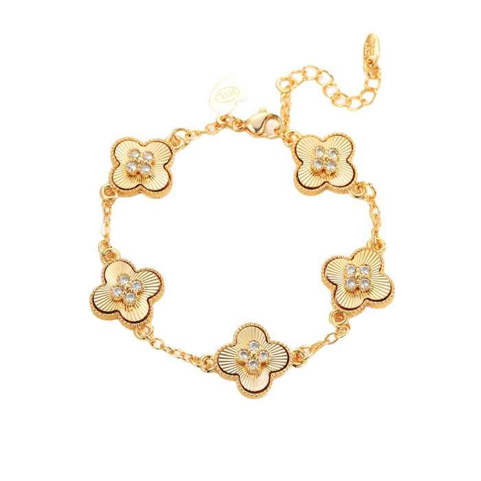 Wholesale Fashionable Clover Bracelet Bracelet with Copper Gold Plated and Micro Inlaid Zircon Exquisite Handmade Jewelry