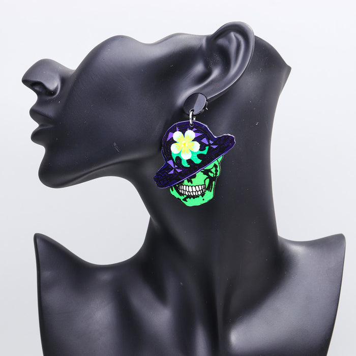 Wholesale Halloween Acrylic Skull Face Earrings JDC-ES-ChouD020