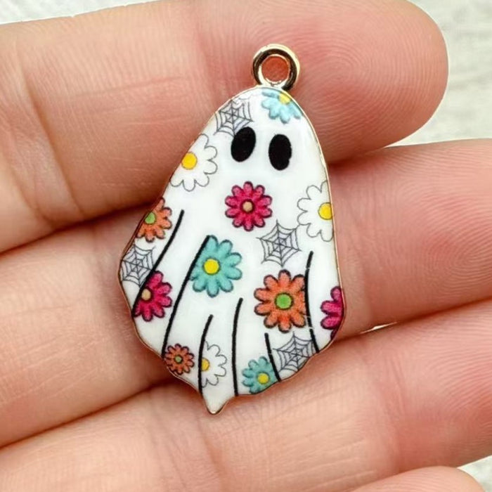 Wholesale 10pcs  Gothic Cute Ghost Alloy Print Pendant DIY Earrings,  Necklace,  Keychain Charm