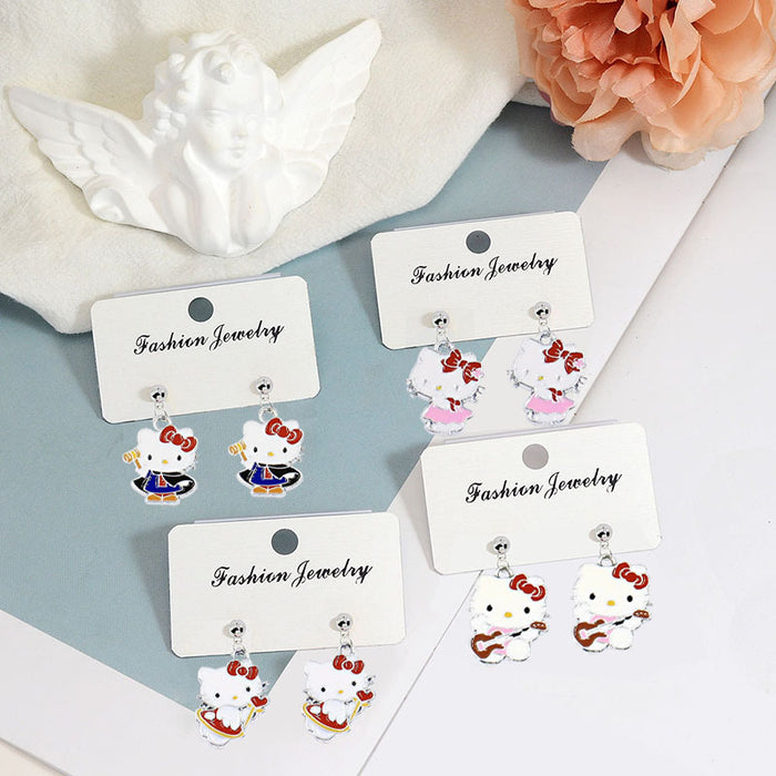 Wholesale Cute Cartoon Cat Short Earrings Metal Electroplated Fashion Jewelry Accessory for Women