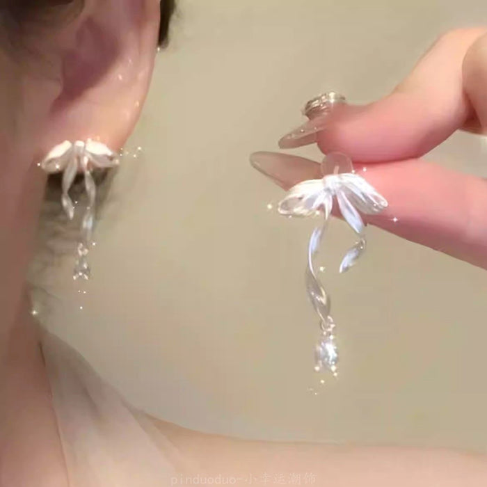 Wholesale Girly Bow Sweet 925 Silver Earrings Women's Delicate Ear Clip
