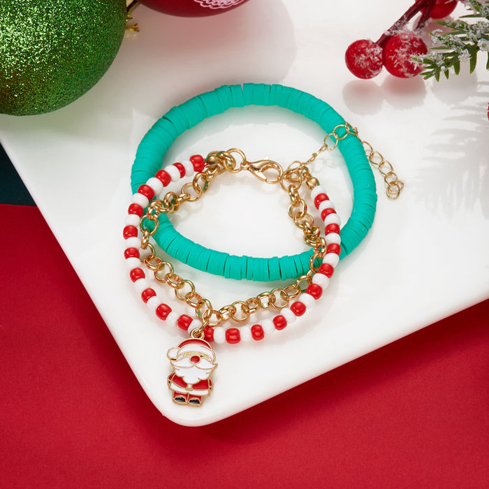 Wholesale Christmas Bracelet Cartoon Red and Green Contrast  Christmas Tree Snowflake Pendant Bracelet
