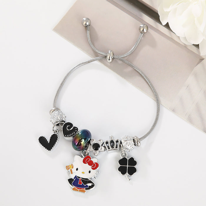 Wholesale Cartoon beaded heart and lucky four-leaf clover adjustable bracelet