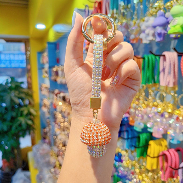 Wholesale Full-diamond mushroom pendant encrusted with diamonds  personalized couple keychain