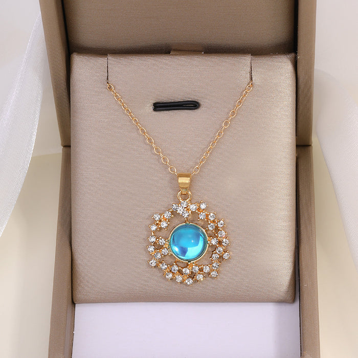 Wholesale Jewelry Fashion Diamond Set Necklace Personalized Alloy Planet Pendant Chain Necklace