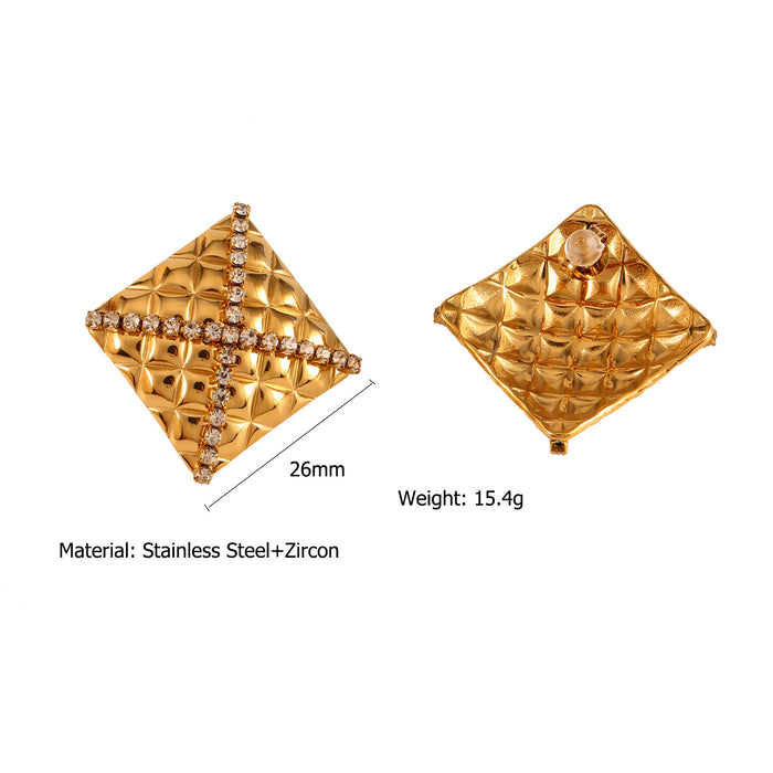 Wholesale Original Design Stainless Steel Square Earrings Set with Zircon, Light Luxury and High Grade Jewelry