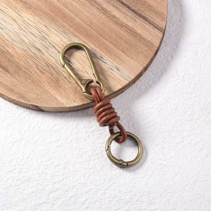 Wholesale Vintage Handwoven Leather Keychain with Lobster Clasp Bag Pendant