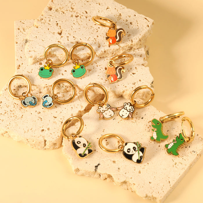 Wholesale Earrings cute animal funny frog panda stainless steel earrings