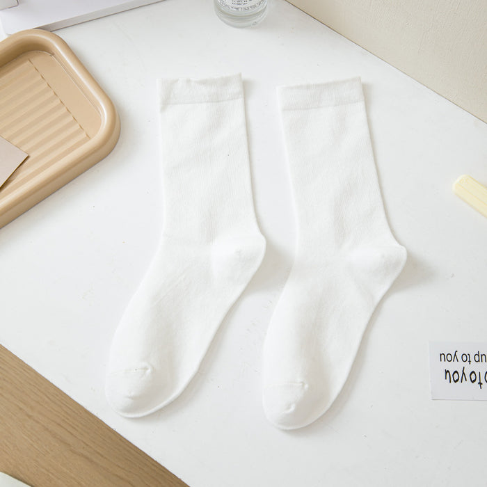 Wholesale White mid length socks made of pure cotton, high cut, and elastic, long socks that absorb sweat and pile up socks