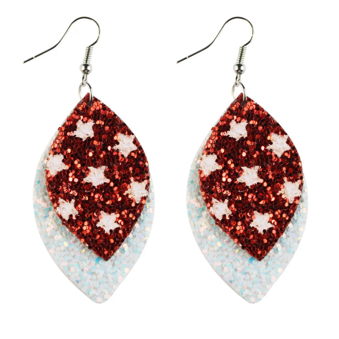 Wholesale Leather earrings with printed pentagram PU leather earrings and water droplet multi-layer earrings wholesale