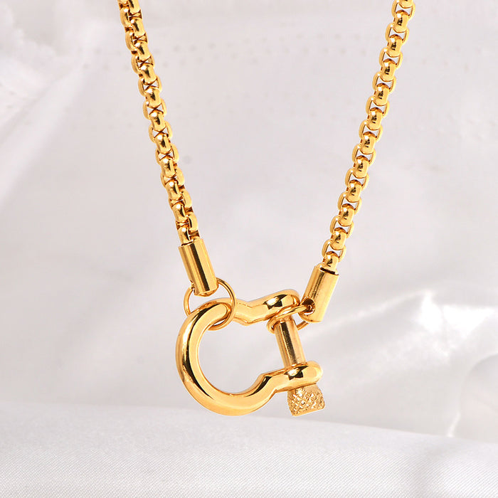 Wholesale  stainless steel box chain female male hypoallergenic mountaineering buckle necklace