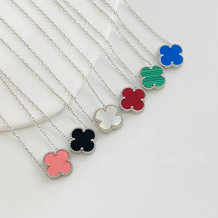 Wholesale Titanium Steel 18k Double-Sided Four-Leaf Clover Mother-of-Pearl Necklace JDC-NE-YiYang003