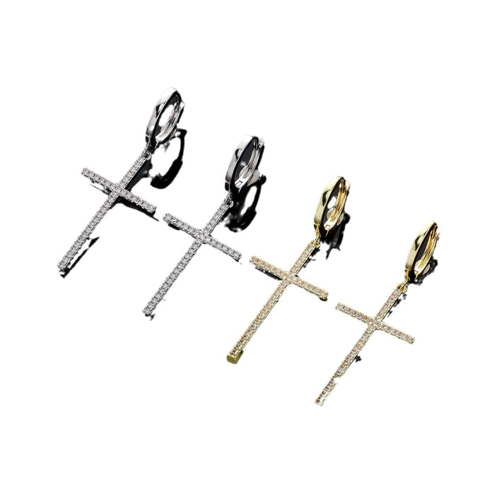 Wholesale Jewelry Retro Geometric Diamond Cross Earrings for Women Niche Accessible Earrings