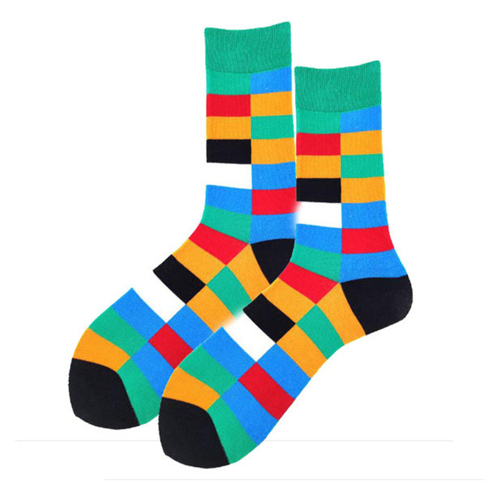 Wholesale Colorful Men's Cotton Socks with Contrasting Checkered Stripes JDC-SK-CG014