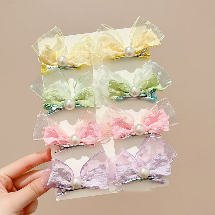 Wholesale Pearl three-dimensional bow hair clip, bubble gauze clip, cute duckbill clip for children, hair clip