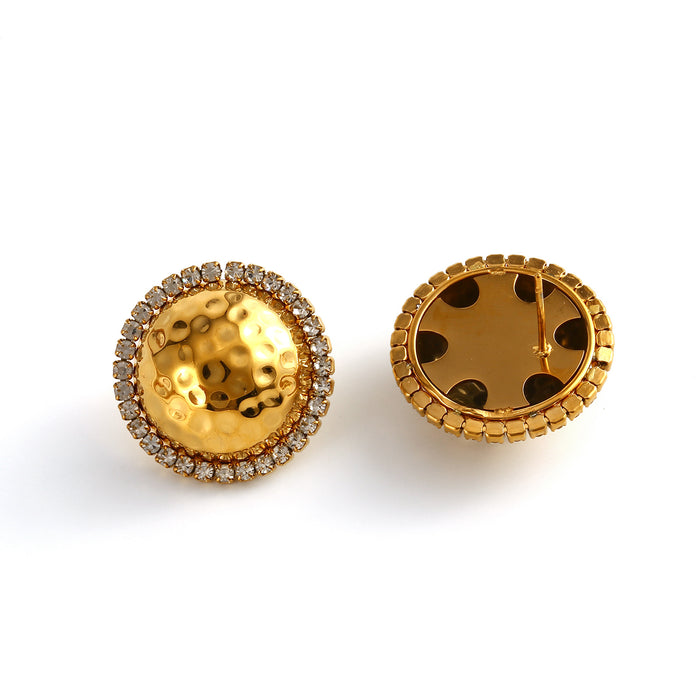 Wholesale Fashionable stainless steel texture earrings with zircon half circle earrings and ring set color preservation wholesale