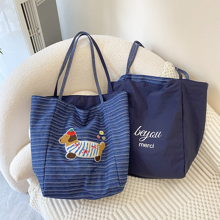 Wholesale New Fashion Striped Double sided Canvas Bag Shopping Bag Shoulder Bag