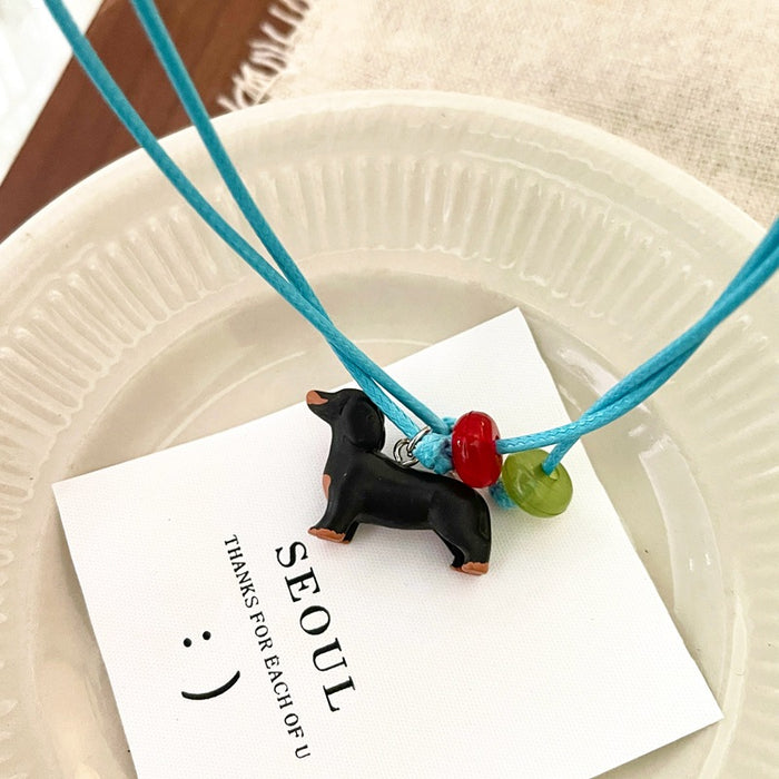 Wholesale Pendant necklace with pull-out leather rope, with a niche and versatile temperament, and a unique collarbone chain