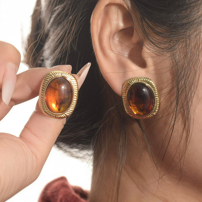 Wholesale Amber Earrings Stainless Steel Oval Earrings for Women