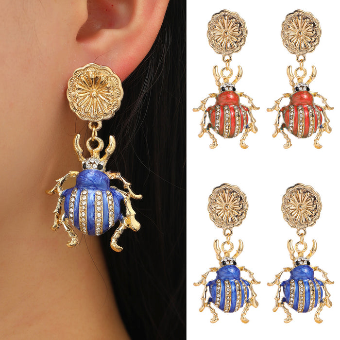 Wholesale Earrings Alloy Enamel Diamond Ladybug MOQ≥2 JDC-ES-JUYAO005