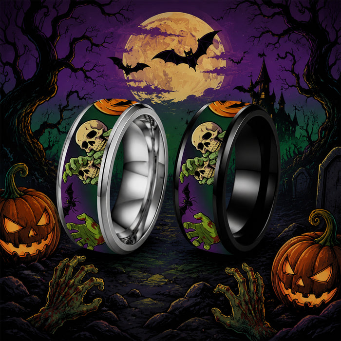 Wholesale Stainless Steel Ring Silver Size 6 Pumpkin Zombie Bat Design Jewelry