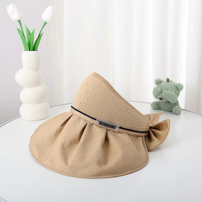 Wholesale New summer women's butterfly bow large eave hollow top hat UV resistant sun hat foldable outdoor hat