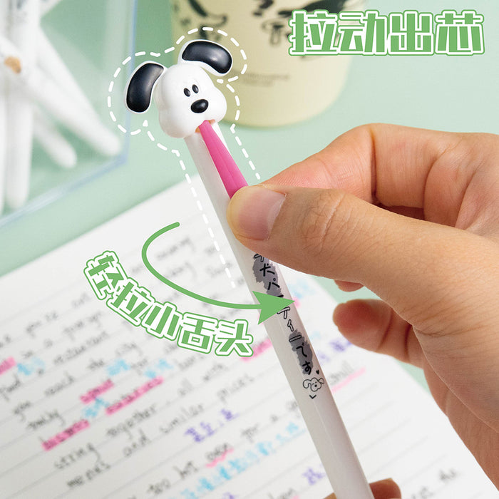 Wholesale 4pcs/pack Cute Dog-Shaped Pull-Out Tongue Gel Pen Plastic 0. 5mm