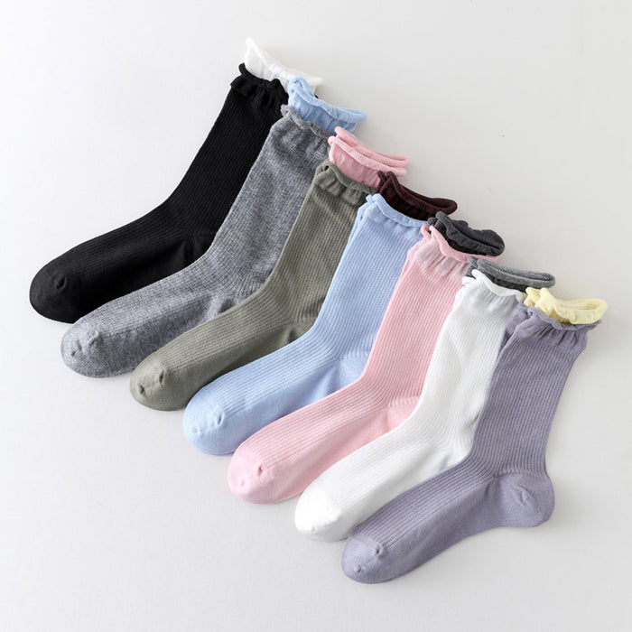 Wholesale Boneless thin socks, mid tube socks, rolled edges, versatile mesh, stacked socks, cotton