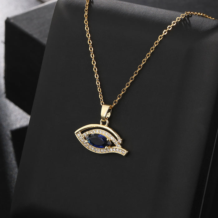 Wholesale Copper Inlaid Zirconia Pendant Devil Eye Necklace JDC-NE-ShangY036