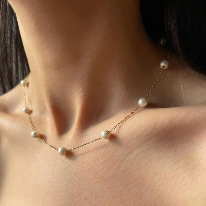 Wholesale New Jewelry Fashion Pearl Chain Necklace Simple Luxury Pearl Pendant
