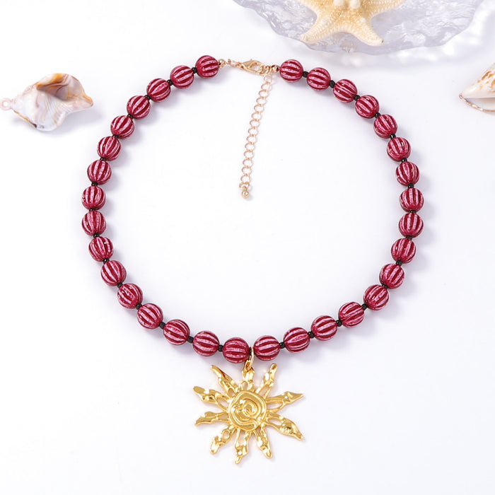 Wholesale Alloy Sunflower Pendant Necklace Beaded Daily Commuting Women's Necklace