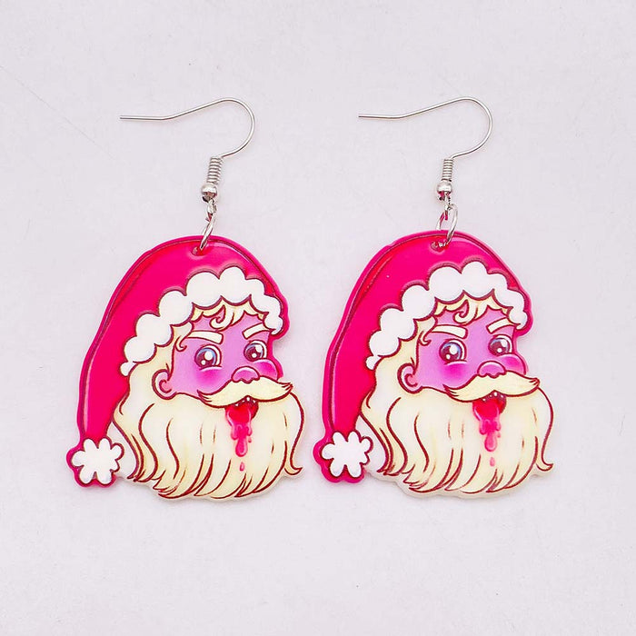 Wholesale Double-sided acrylic earrings Pink Christmas  pendant earrings
