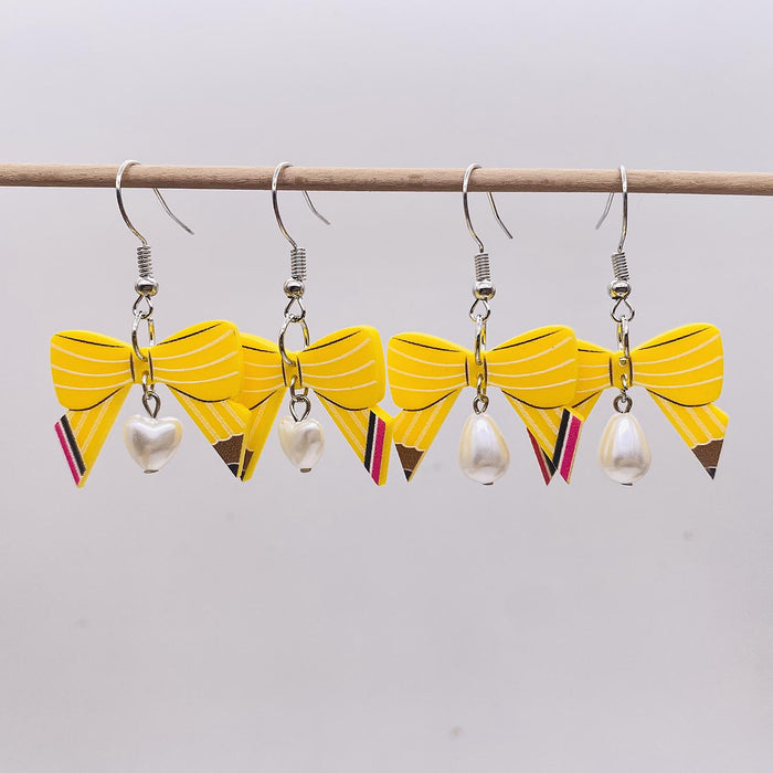 Wholesale Teacher's Day Graduation Season  Pencil Shape Bowknot Acrylic Earrings JDC-ES-Susheng005