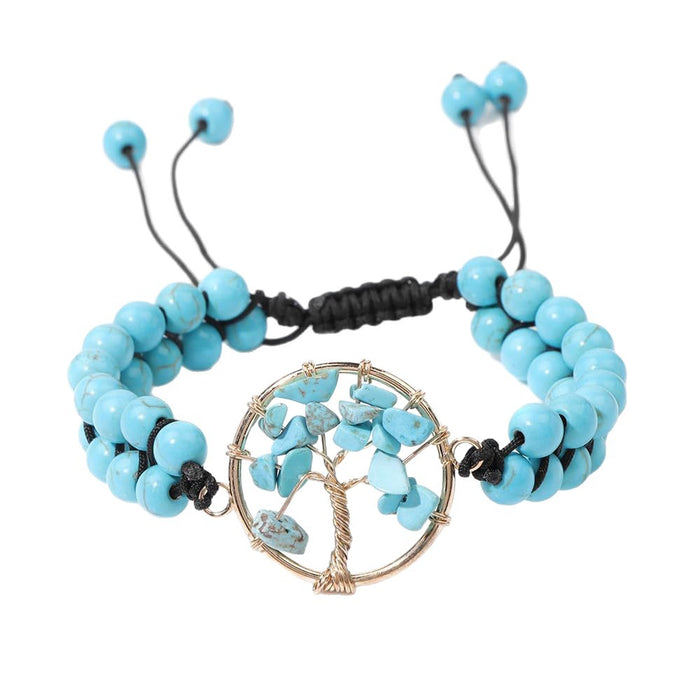 Wholesale Double row woven amethyst bracelet,  crushed stone,  tree of life,  gold winding adjustable,  green  tree of life bracelet