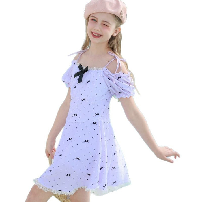 Wholesale Swimsuit Lace Round Neck Short Sleeve Shorts Comfortable and Sweet Swimsuit Hot Spring Beach Swimsuit